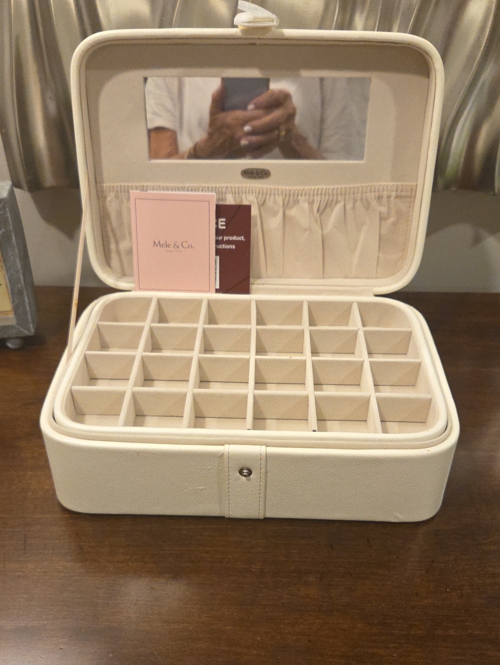 MELE&CO. Cream Jewelry Storage Case with Mirror and 48 Compartments. 2 TRAYS.
